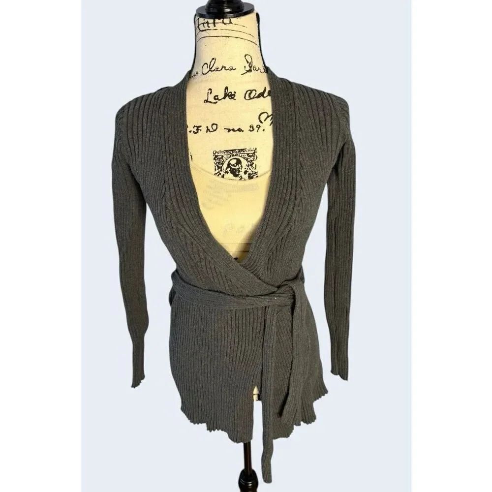 Mothers en Vogue MEV Grey Ribbed Wrap Nursing/Maternity Cardigan - Small